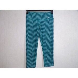Nike Dri Fit Ten One Womens Capri Leggings Size S Small Teal Navy Print Gym